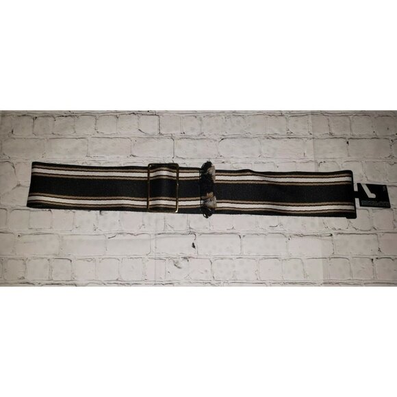 𝅺NWT Express Women's Size M/L Wide Black, Gold, White Fabric Belt - Picture 2 of 2